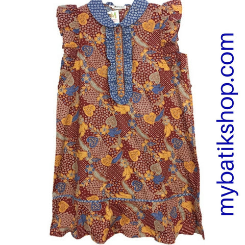 Batik Keris for Girls Short-sleeve Wine and Blue