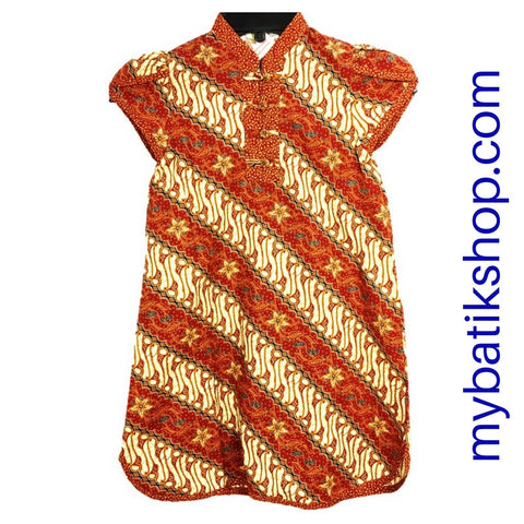 Batik Keris for Girls V Neck Pumpkin Spice