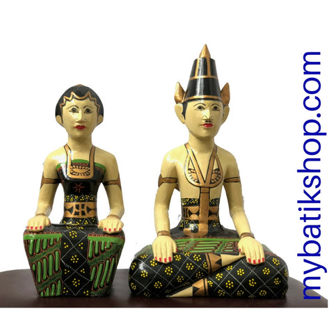 Wooden Javanese Wedding Couple Loro Blonyo Large Green