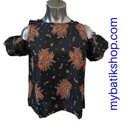 Misses MJ Batik Top Off-shouler Black Leaves