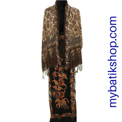 Sarong and Scarf Set Solo Semi Silk Dark Brown