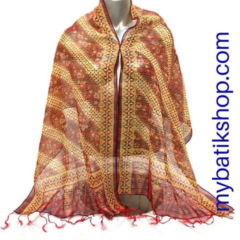 Batik Chiffon Scarf - Red Multi