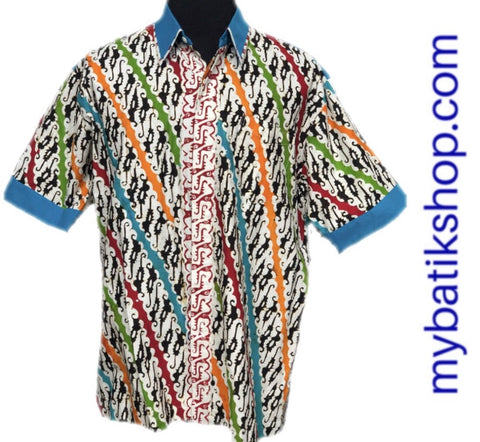 Batik Cap Colet Men’s Shirt Blue