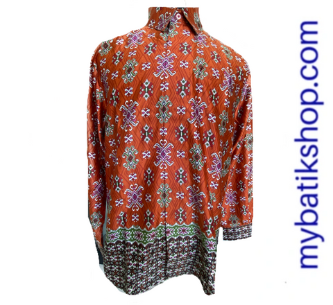 Batik for Men Semi Silk Orange Geometric