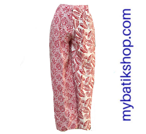 Leisure Elastic Waist Soft Cotton Pants Red White